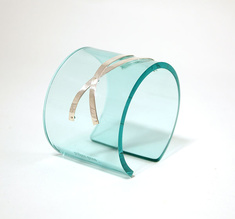 Armband Silver strips, clear aqua 50 mm