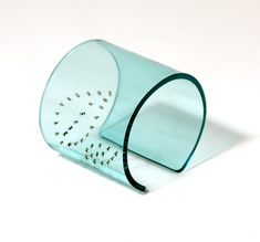 Armband silver leaves, clear aqua, 60 mm