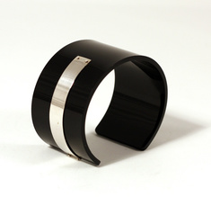 Armband för män silver strip, svart 40 mm