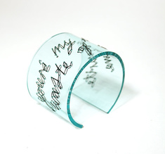Armband Stitched, clear aqua "you´re my favourite waste of time", 50 mm